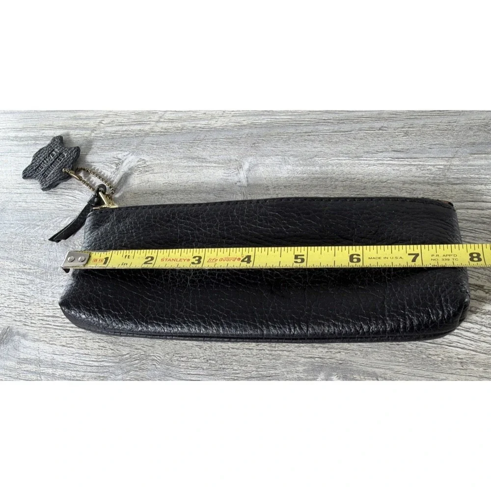 Vintage Black Leather Pencil Case Cosmetic Pouch Bag Zipper Top Closure